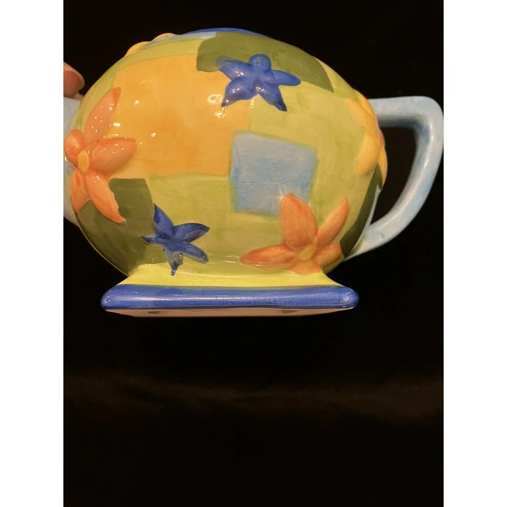 VTG Oneida China Hand Painted Country Style Blue Yellow Orange Floral Teapot